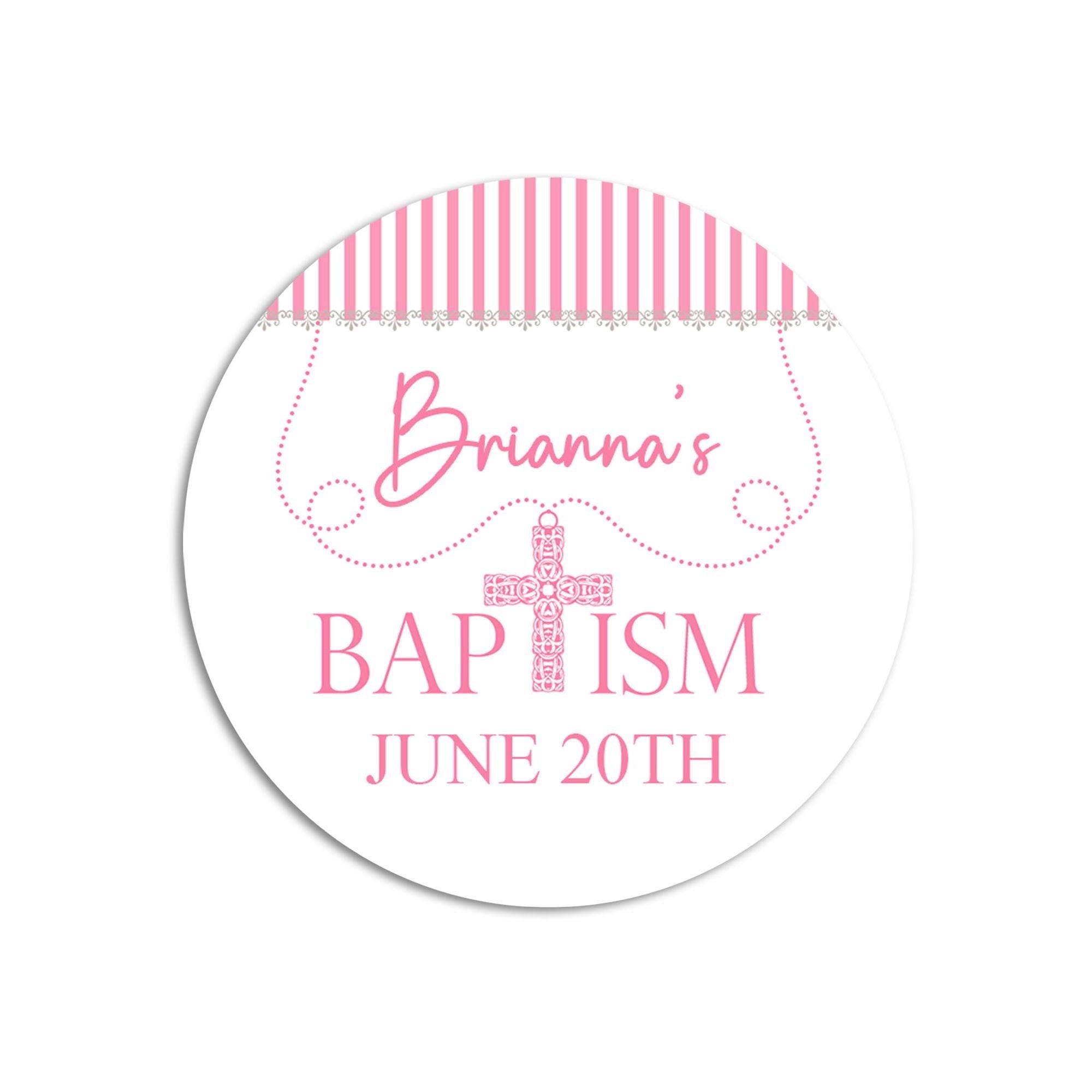 Cross Pink Baptism Stickers, Girl Baptism Favors, Religious Thank You for Coming Favors, Communion Stickers, and Christening Supplies