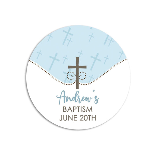 Cross Blue Baptism Stickers, Boy Baptism Favors, Religious Thank You for Coming Favors, Communion Stickers, and Christening Supplies