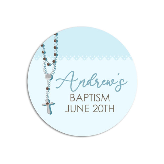 Blue Rosary Beads Baptism Stickers, Boy Baptism Favors, Religious Thank You for Coming Favors, Communion Stickers, and Christening Supplies