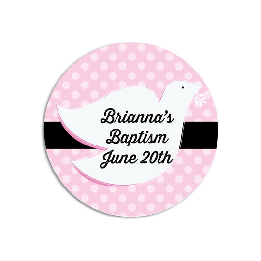 Dove Pink Baptism Stickers, Girl Baptism Favors, Religious Thank You for Coming Favors, Communion Stickers, and Christening Supplies