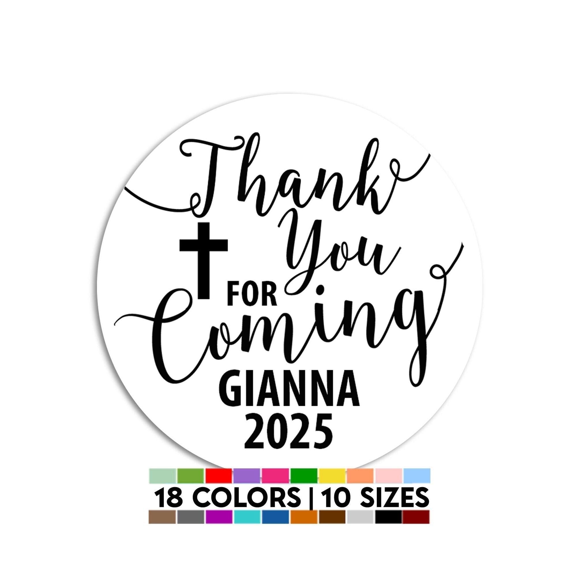 Thank You For Coming Baptism Stickers, Personalized Communion Favor, Thank You for Coming Religious Favor, Church round personalized sticker