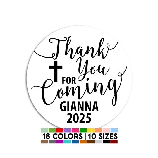 Thank You For Coming Baptism Stickers, Personalized Communion Favor, Thank You for Coming Religious Favor, Church round personalized sticker