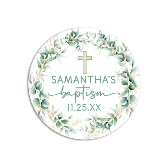 Eucalyptus Cross Baptism Stickers, Baptism Favors, Religious Thank You for Coming Favors, Communion Stickers, and Christening Supplies