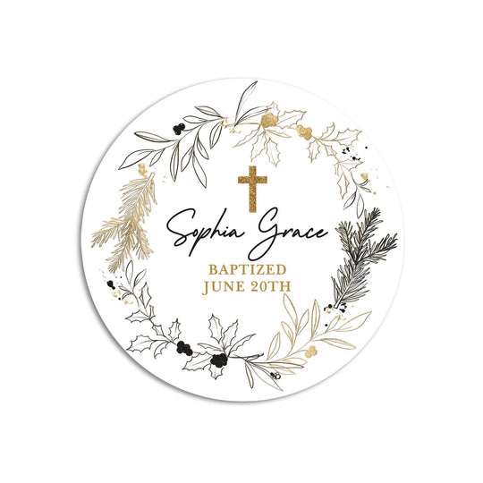 Black Gold Cross Baptism Stickers, Baptism Favors, Religious Thank You for Coming Favors, Communion Stickers, and Christening Supplies