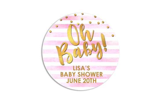 Oh Baby Girl Thank You Stickers Baby Shower Favors, Thank You For Celebrating Pink Gold Stickers, Round Stickers for Favors, Round Candy Labels