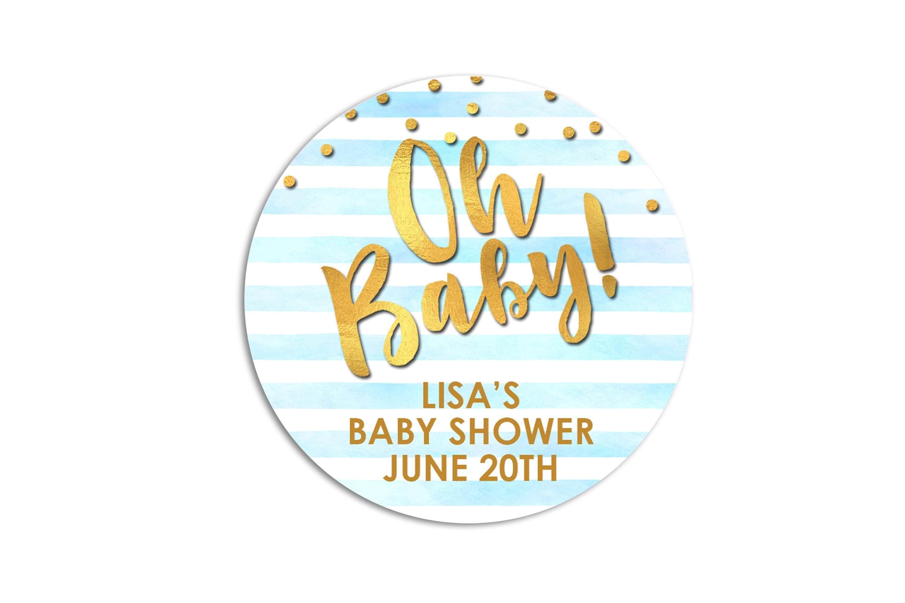 Oh Baby Boy Thank You Stickers Baby Shower Favors, Thank You For Celebrating Blue Gold Stickers, Round Sticker Favors, Round Candy Labels
