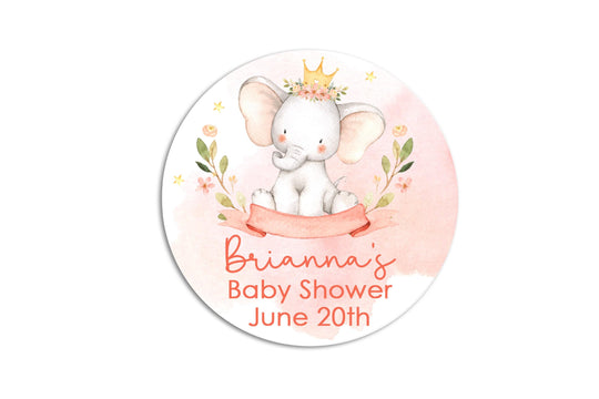Elephant Baby Shower Thank You Stickers, It's A Girl Round Stickers, Baby Girl Elephant Stickers, Party Labels, Pink Shower Favor Stickers