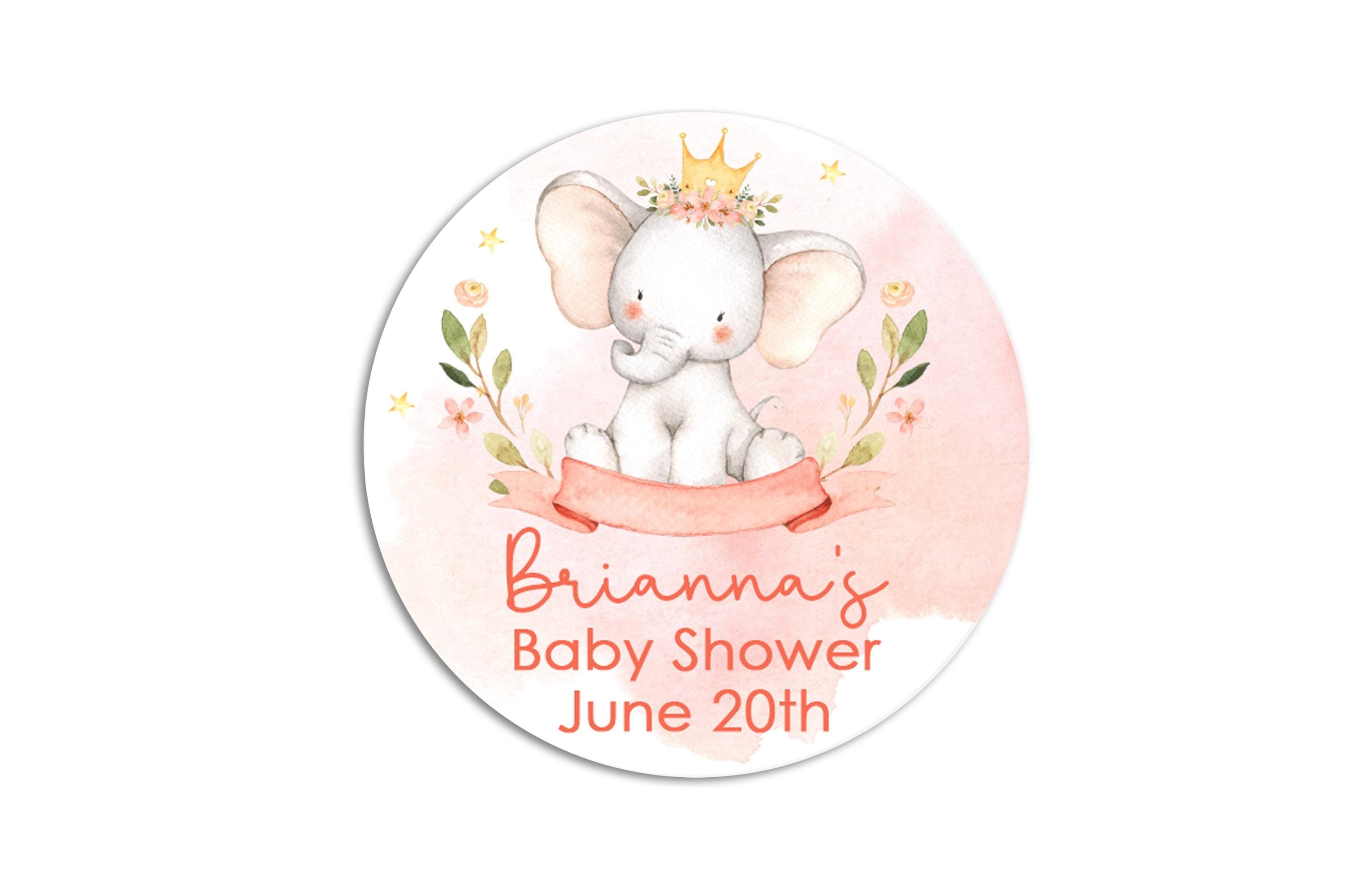 Elephant Baby Shower Thank You Stickers, It's A Girl Round Stickers, Baby Girl Elephant Stickers, Party Labels, Pink Shower Favor Stickers