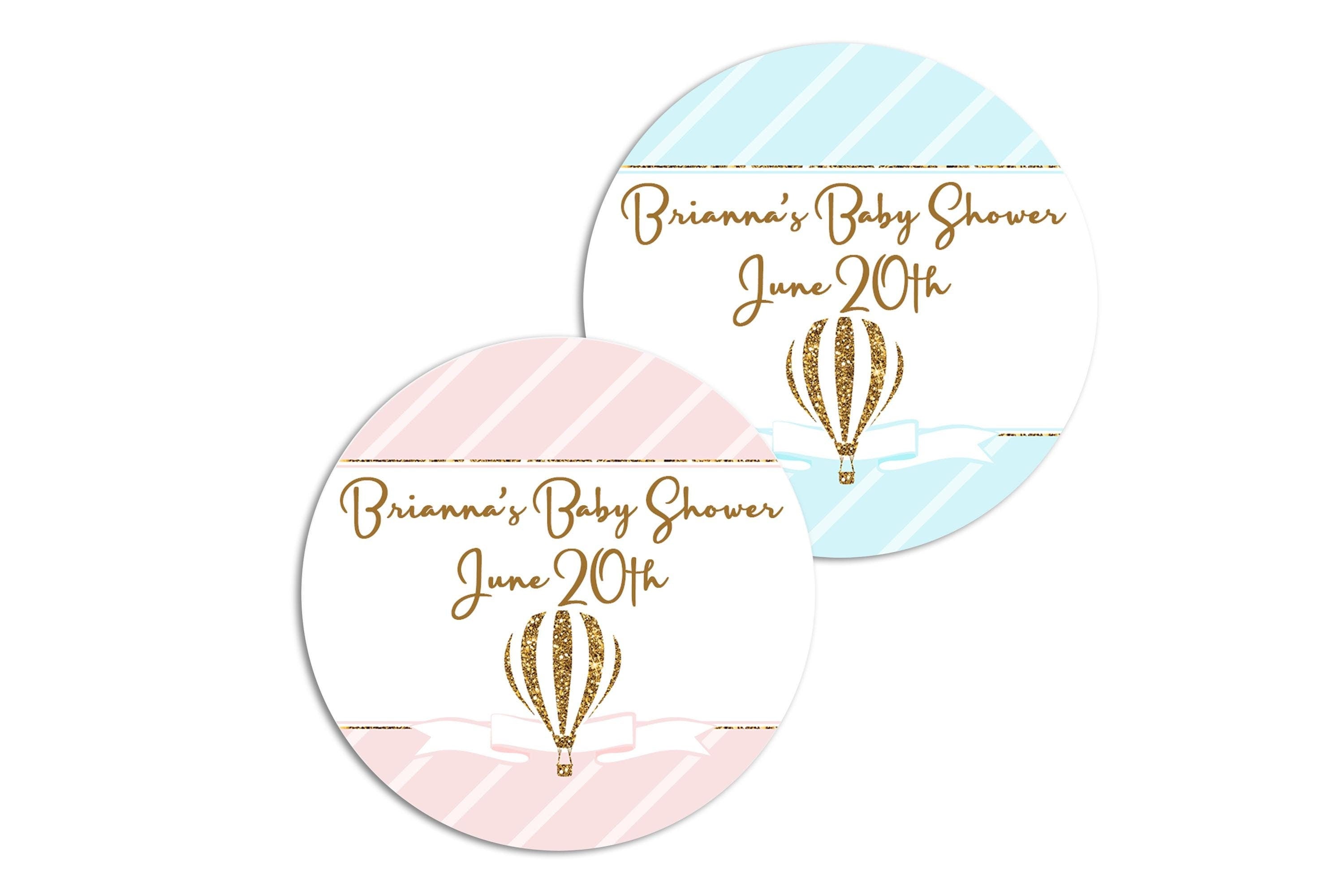 Hot Air Balloon Baby Shower Favor, Gold Glitter Balloon Thank You For Celebrating My Baby Shower Stickers, Round Label for Favors Decoration
