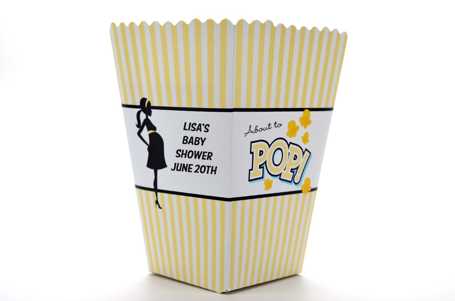 Pale Yellow Ready To Pop - Personalized Baby Shower Popcorn Boxes (Set of 10)