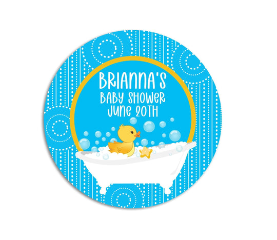 Duck Personalized Baby Shower Stickers, Rubber Ducky Thank You Sticker Baby Shower Favors, Round Label for Favor