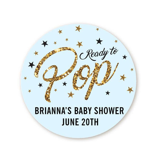Ready To Pop Popcorn Stickers for Baby Shower, Thank You Stickers Baby Gold Glitter Shower Favors, About To Pop Party, Round Sticker Favor
