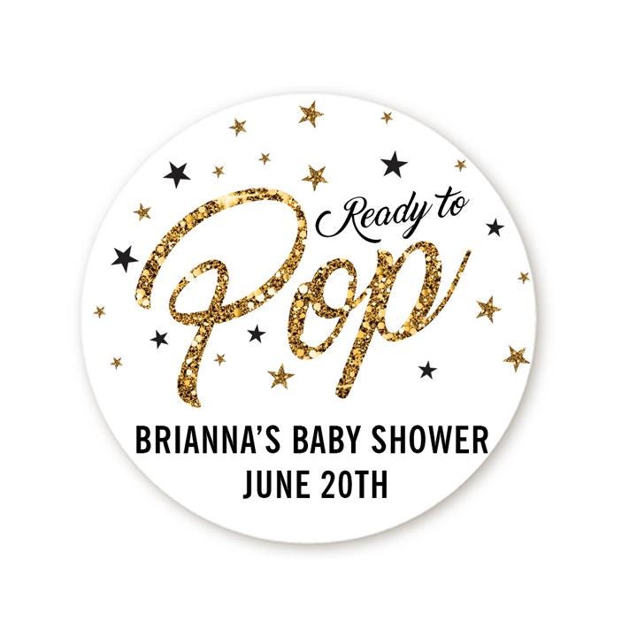 Ready To Pop Popcorn Stickers for Baby Shower, Thank You Stickers Baby Gold Glitter Shower Favors, About To Pop Party, Round Sticker Favor