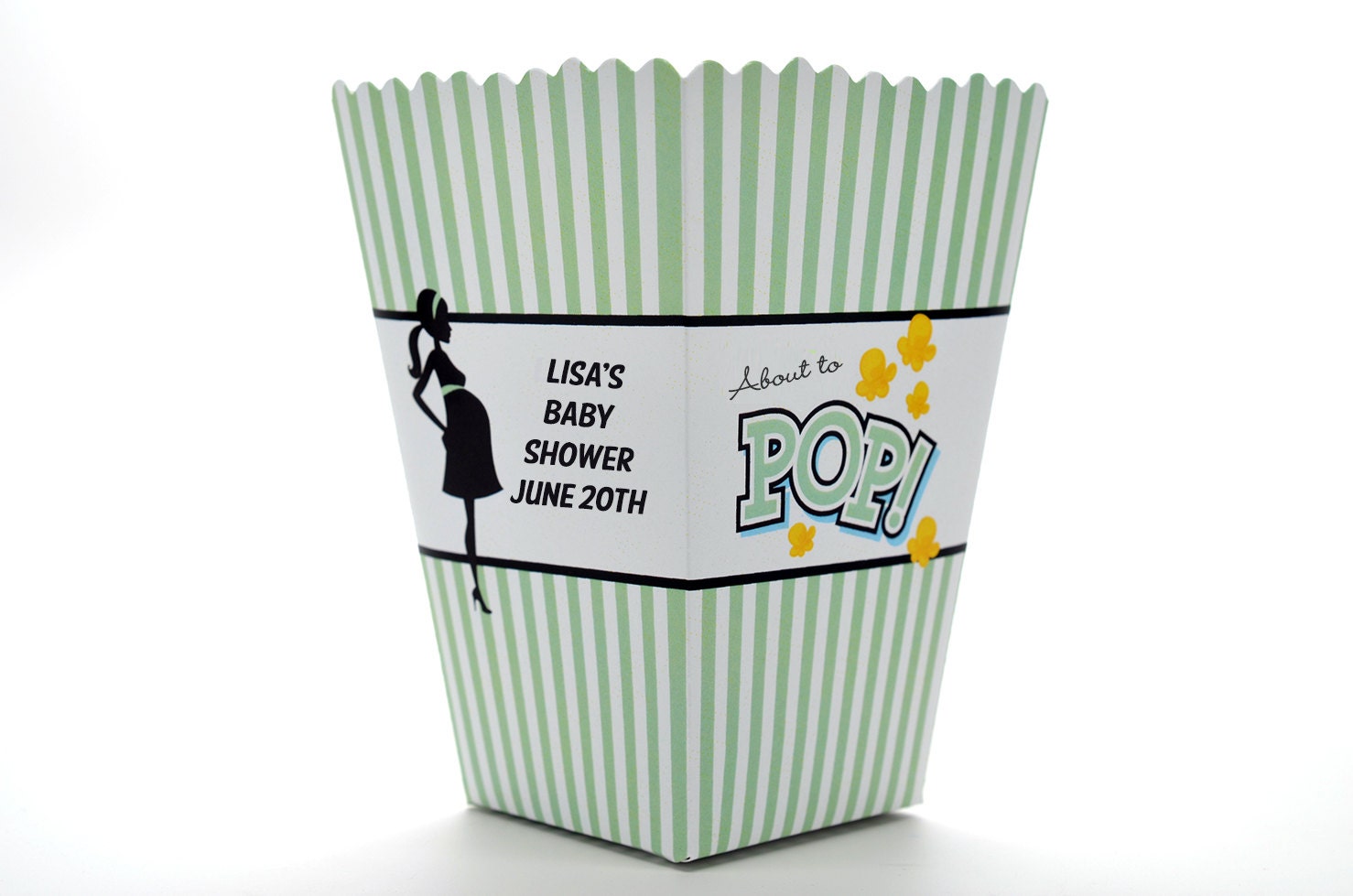 Sage Green Ready To Pop - Personalized Baby Shower Popcorn Boxes (Set of 10)