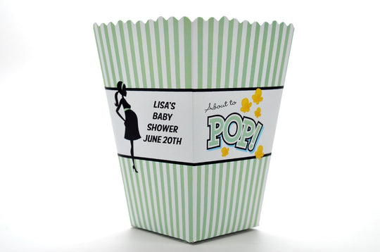 Sage Green Ready To Pop - Personalized Baby Shower Popcorn Boxes (Set of 10)