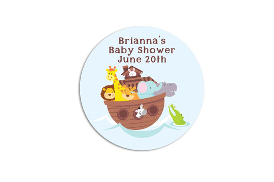 Noah's Ark Stickers for Baby Shower, Thank You Stickers Baby Shower Favors, Cute Animals in Boat Round Sticker Favor