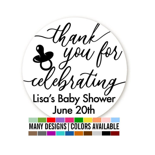 Thank You For Celebrating Baby Shower Stickers Personalized Round Baby Shower Sticker Labels - Baby Shower Sticker Label