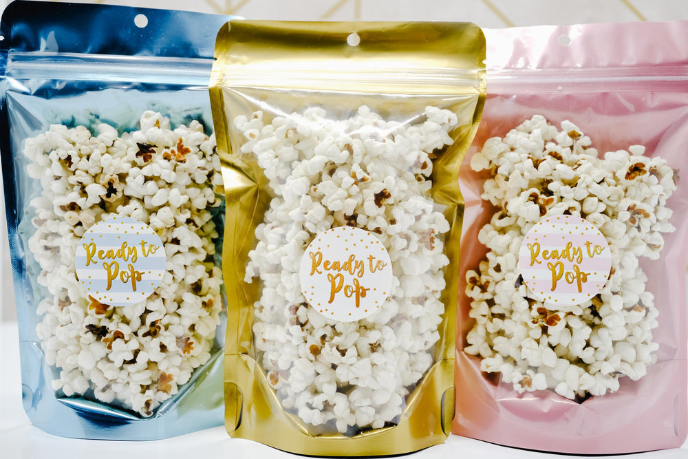 Ready To Pop Popcorn Stickers for Baby Shower, Thank You Stickers Baby Shower Favors, About To Pop Party, Gold Round Stickers for Favor