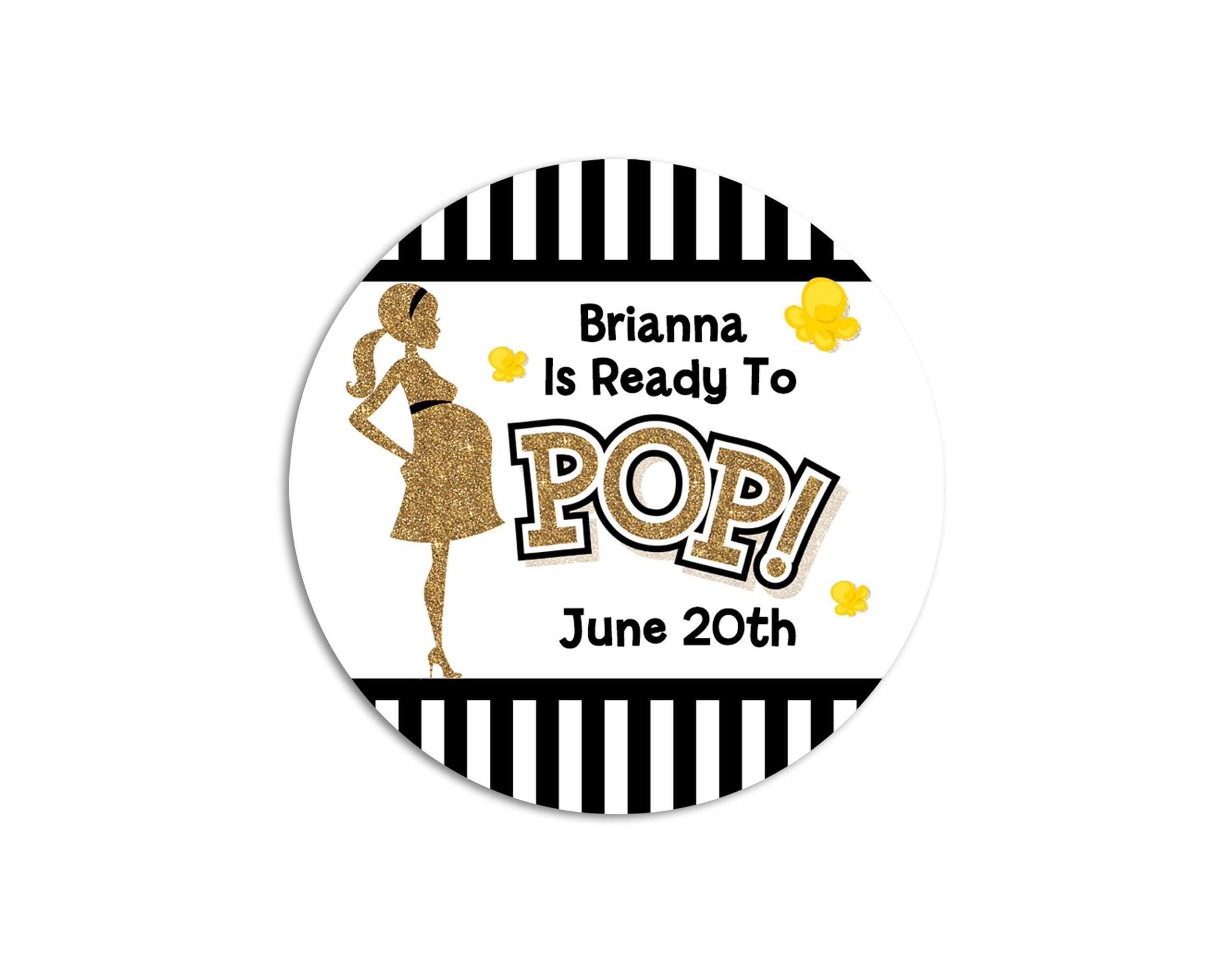 Ready To Pop Glitter Popcorn Stickers for Baby Shower, Thank You Stickers Baby Shower Favors, About To Pop Party, Round Stickers for Favor