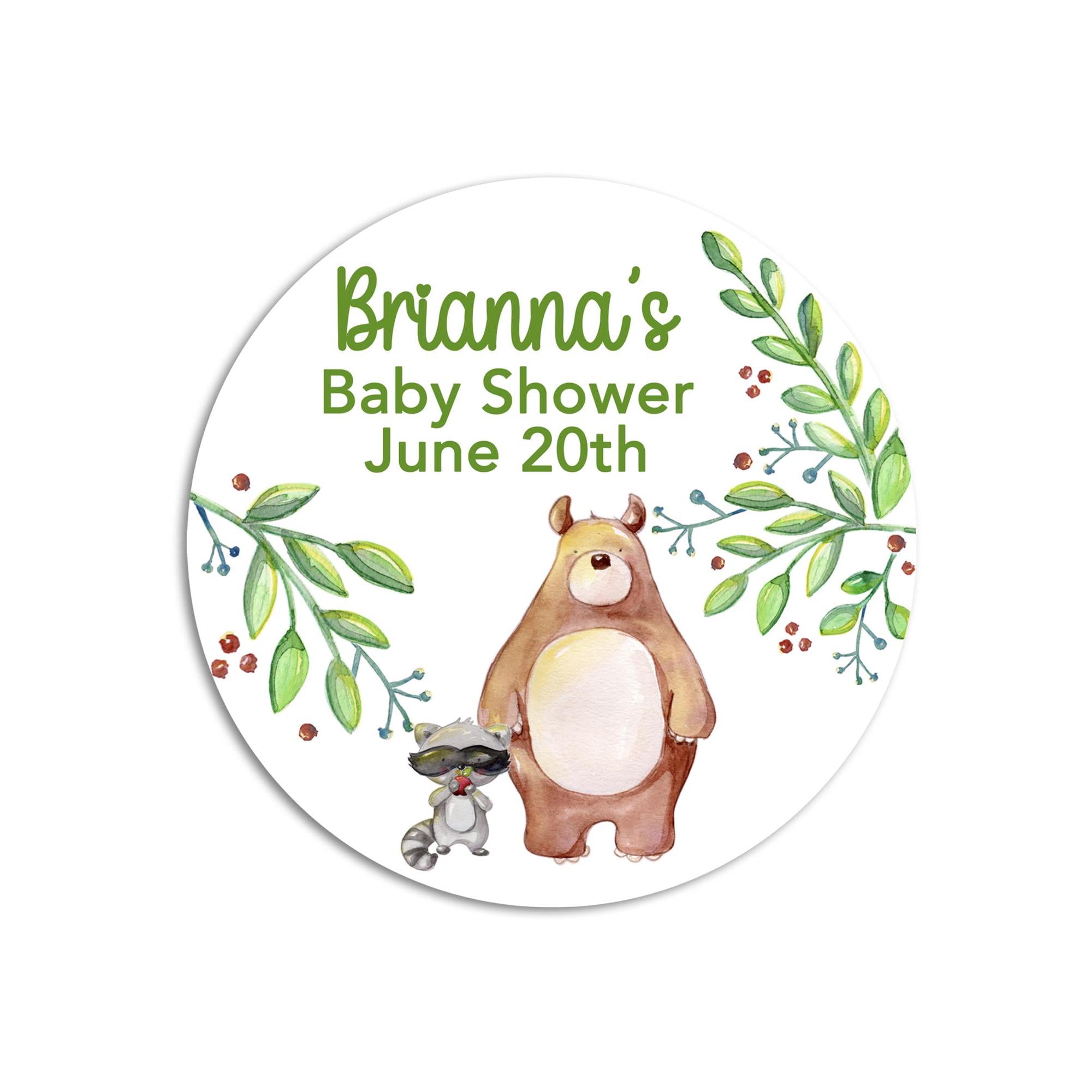 Woodland Baby Shower Favor Stickers, Woodland Animals Baby Shower Labels, Printed Baby Shower Thank You Labels, Greenery Baby Shower