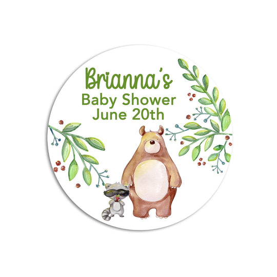 Woodland Baby Shower Favor Stickers, Woodland Animals Baby Shower Labels, Printed Baby Shower Thank You Labels, Greenery Baby Shower