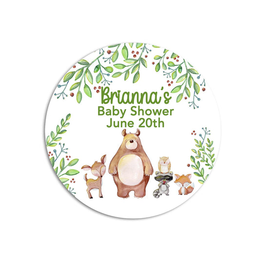 Woodland Baby Shower Favor Stickers, Woodland Animals Baby Shower Labels, Printed Baby Shower Thank You Labels, Greenery Baby Shower