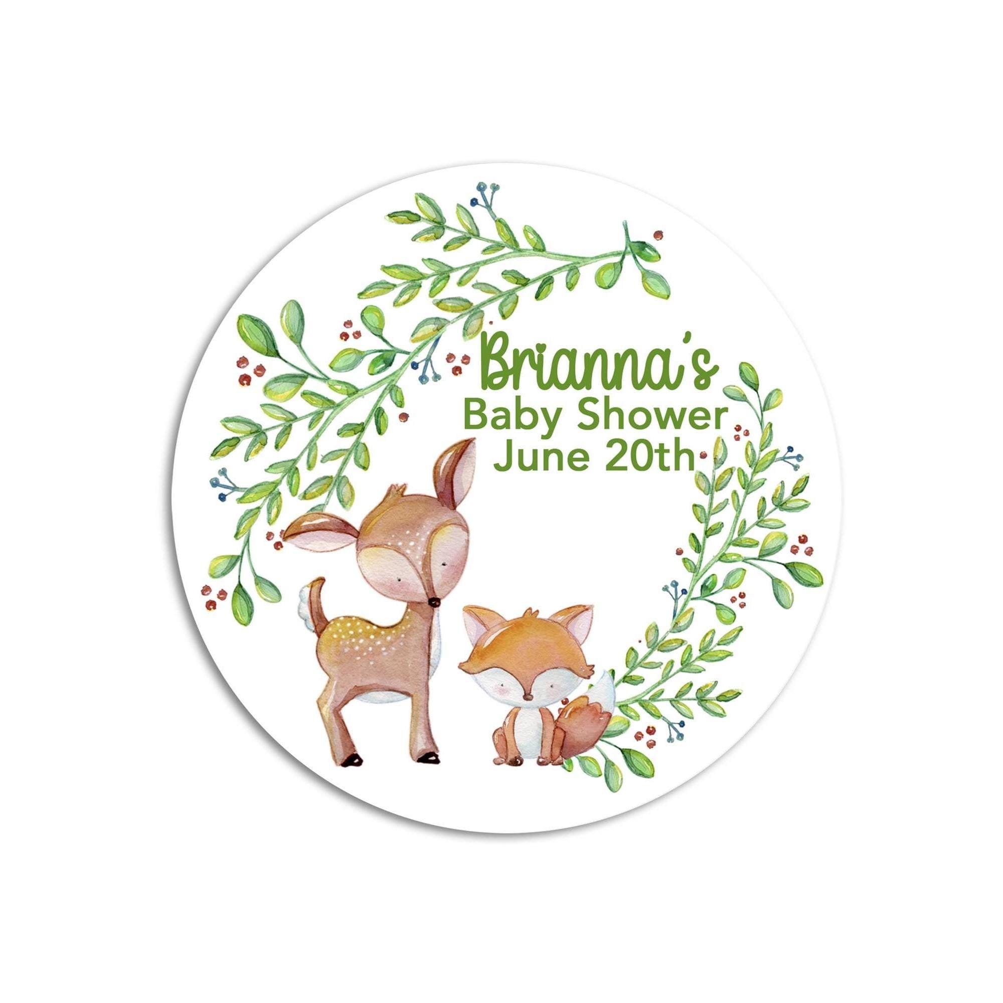 Woodland Baby Shower Favor Stickers, Woodland Animals Baby Shower Labels, Printed Baby Shower Thank You Labels, Greenery Baby Shower
