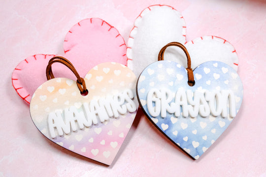 Valentine's Day Basket Heart Shape Tag, Personalized Valentine's Day Name Tag, Custom Basket Tag, Acrylic Heart Name Tag, Acrylic Wood Tag