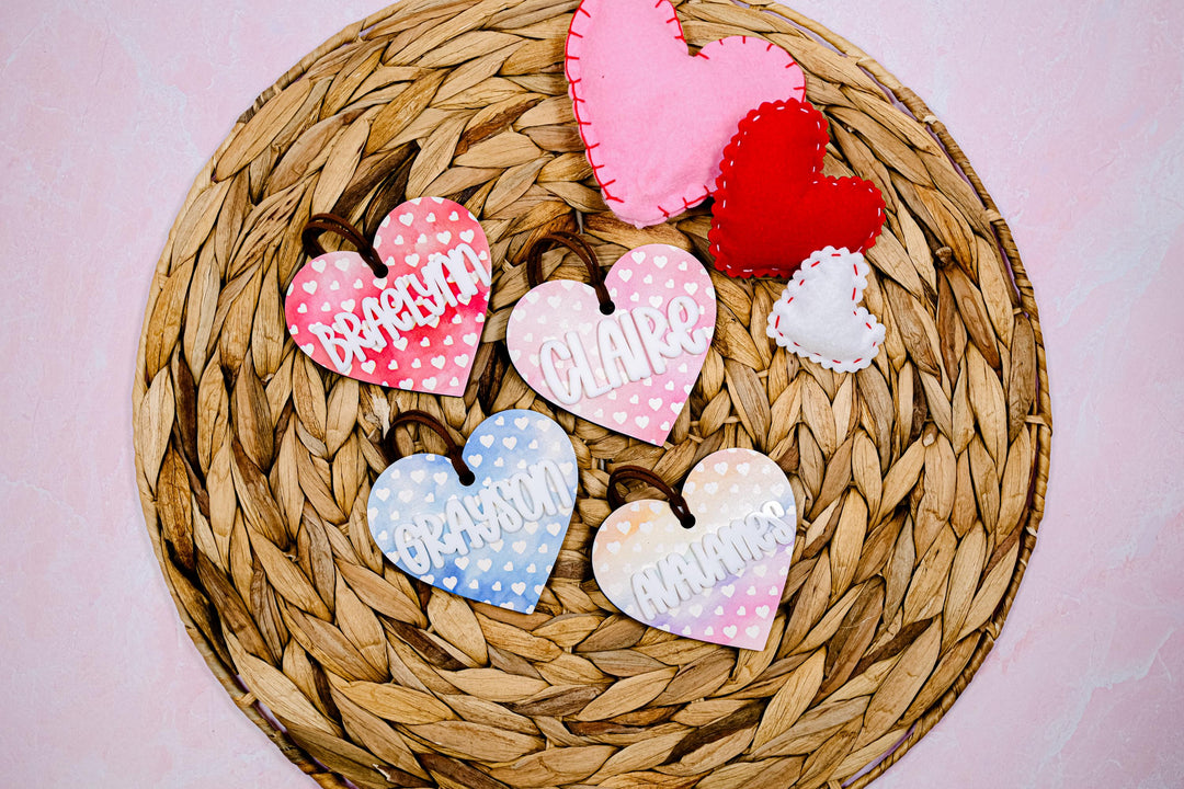 Valentine's Day Basket Heart Shape Tag, Personalized Valentine's Day Name Tag, Custom Basket Tag, Acrylic Heart Name Tag, Acrylic Wood Tag