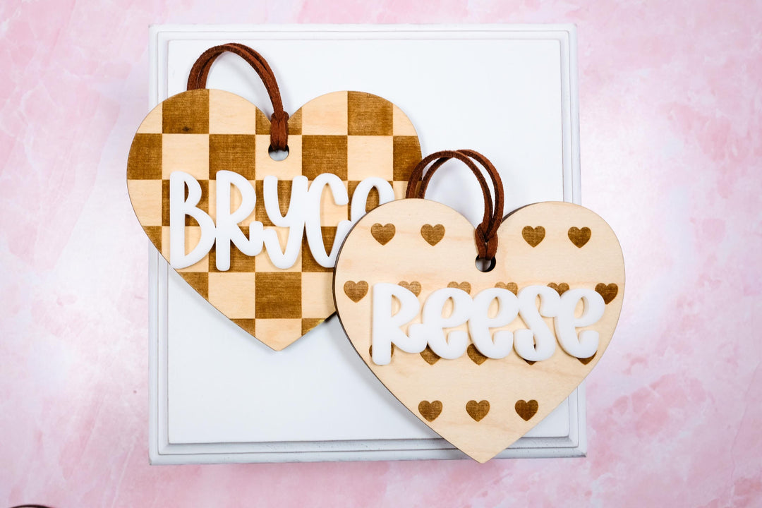 Valentine's Day Basket Heart Shape Tag, Personalized Valentine's Day Name Tag, Custom Basket Tag, Heart Name Tag, Maple Wood Tag