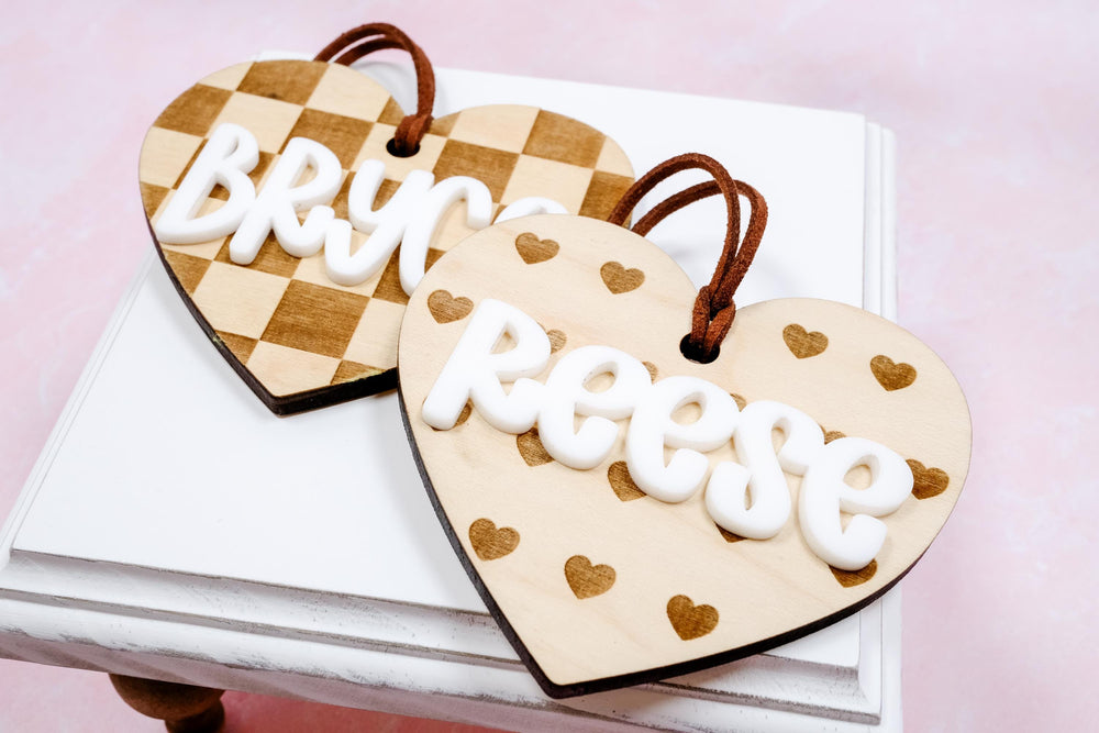 Valentine's Day Basket Heart Shape Tag, Personalized Valentine's Day Name Tag, Custom Basket Tag, Heart Name Tag, Maple Wood Tag