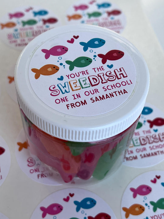 Your the Sweedish one in our school Valentines Day Stickers - Personalized Valentine Round Sticker Labels - Classroom Valentines for School