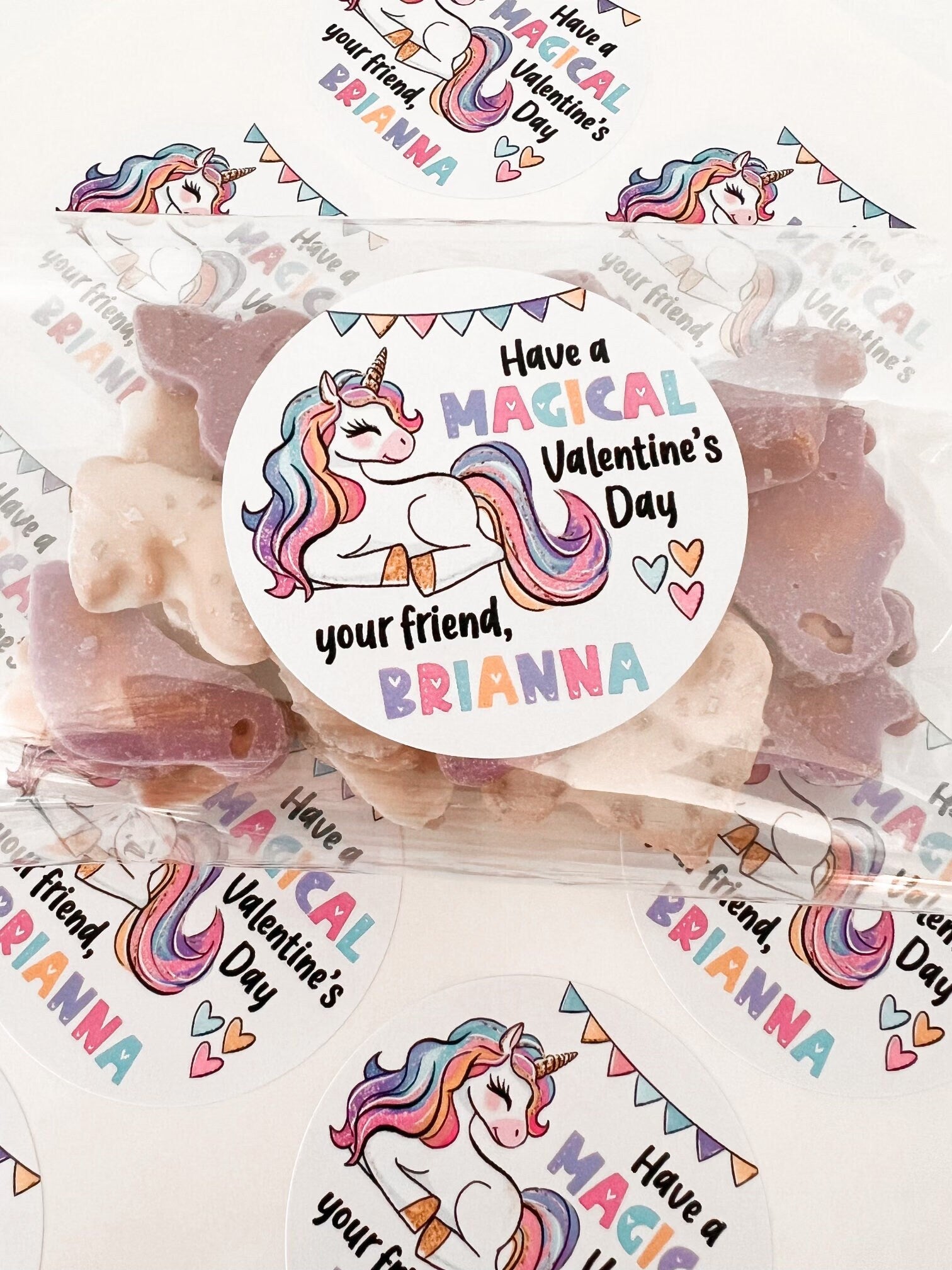 Magical Unicorn Valentines Day Stickers - Personalized Unicorn Valentine Round Sticker Labels - Classroom Valentines for School