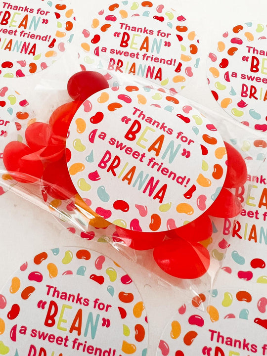 Thanks for Bean a  Sweet Friend Valentines Day Stickers - Personalized Valentine Round Sticker Labels - Classroom Valentines for School