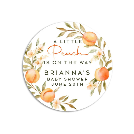 A Little Peach On The Way Sticker, Peach Personalized Favor Labels Baby Shower Stickers, Thank You for Coming, Printed Baby Shower Favors
