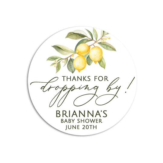 Lemon Drop Favor Sticker, Thanks for dropping by Baby Shower Favor, Lemon Theme Party Favor, Lemon Greenery Theme Shower Favor