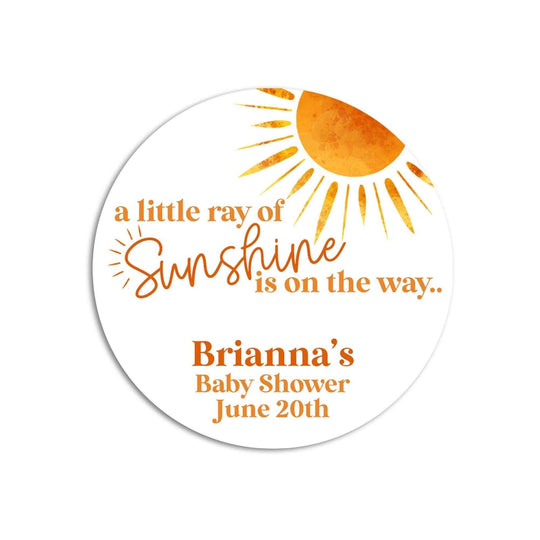 A Little Ray Of Sunshine Is On The Way Baby Shower Stickers, Thank You Stickers Baby Shower Favors, Sunshine Party, Round Stickers for Favor