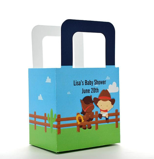 Baby Shower Favor Boxes - Little Cowboy - Personalized Custom Party Treat Container Gift Bags - Set Of 10