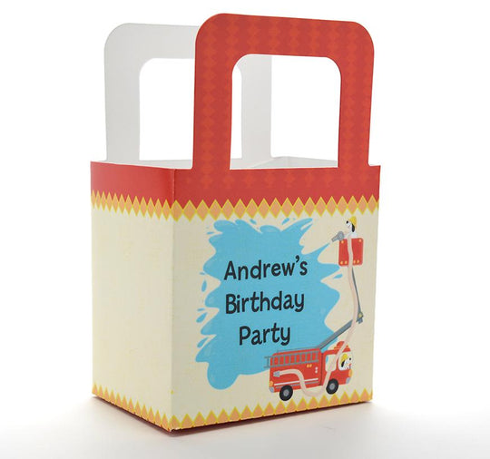 Baby Shower Favor Boxes - Fire Truck - Personalized Custom Party Treat Container Gift Bags - Set Of 10