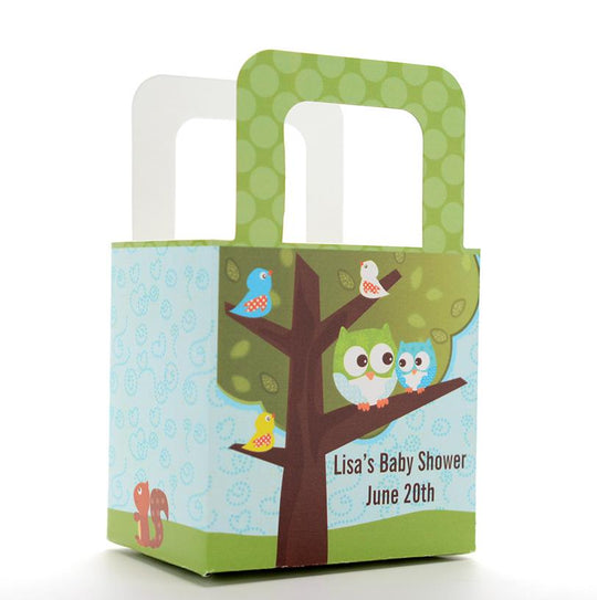 Baby Shower Favor Boxes - Owl Baby - Personalized Custom Party Treat Container Gift Bags - Set Of 10