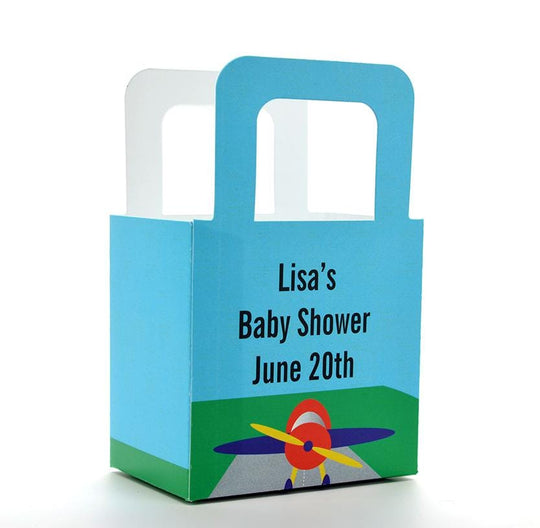 Baby Shower Favor Boxes - Airplane - Personalized Custom Party Treat Container Gift Bags - Set Of 10