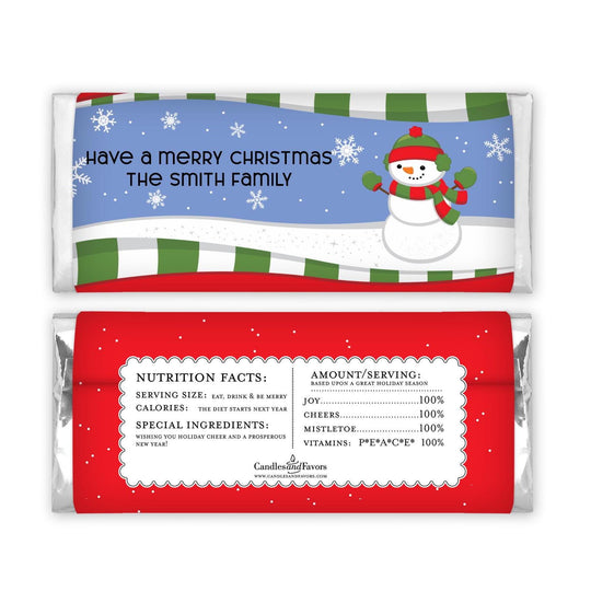 12 Snowman Christmas Candy Bar Wrappers - Personalized Custom Sweet Treat Christmas Party Favors