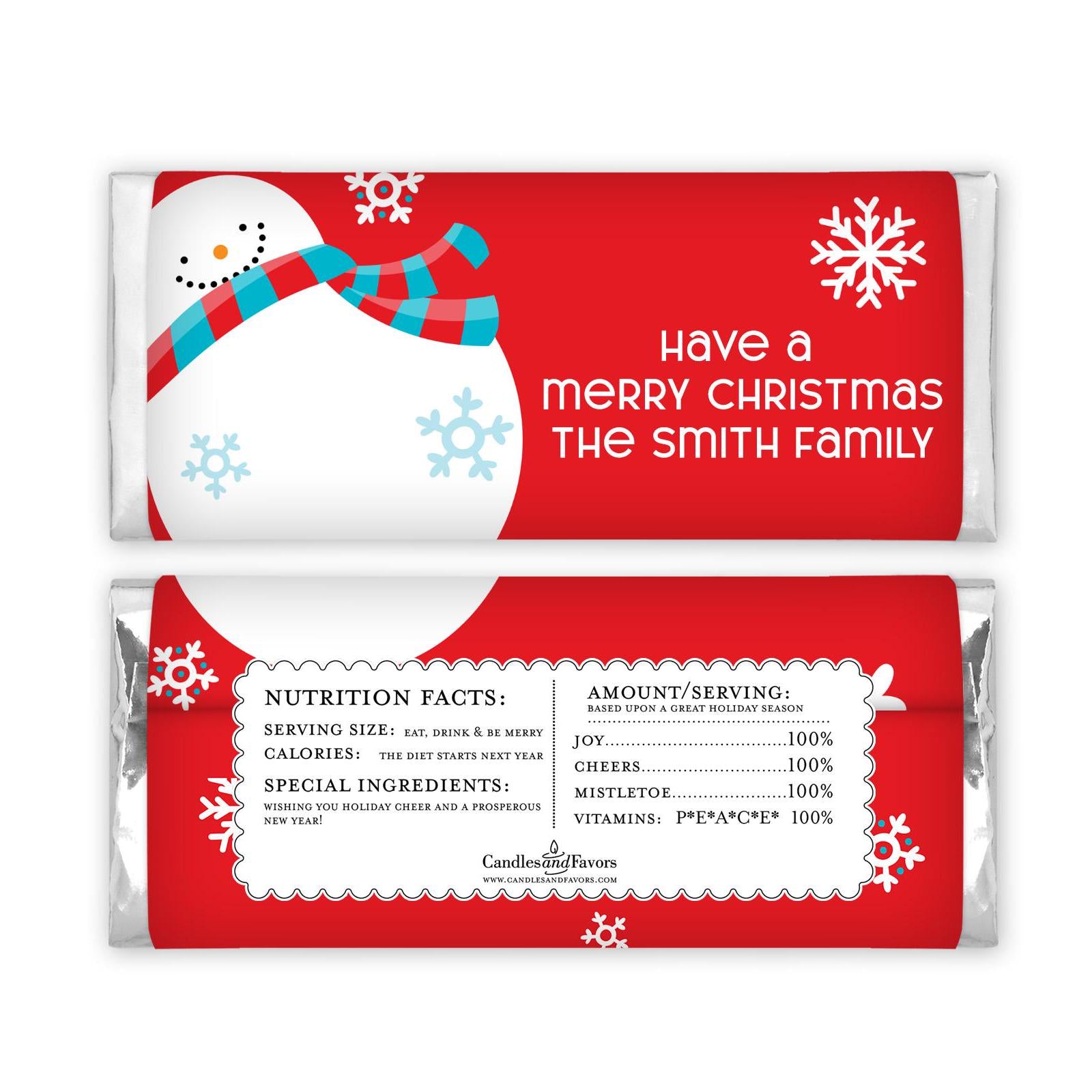 12 Snowman Fun Christmas Candy Bar Wrappers - Personalized Custom Sweet Treat Christmas Party Favors