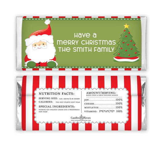 12 Santa Claus Party Christmas Candy Bar Wrappers - Personalized Custom Sweet Treat Christmas Party Favors