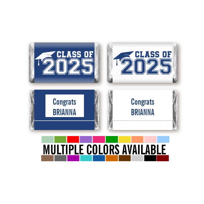 2025 Graduation Mini Chocolate Bar Wrapper Labels, Personalized Graduation Chocolate Candy Stickers, 54 Grad Stickers in 18 colors