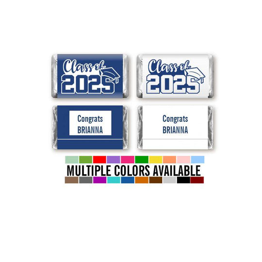 Class of 2025 Graduation Mini Chocolate Candy Bar Wrapper Labels, Personalized Graduation Chocolate Stickers, 54 Grad Stickers 18 colors