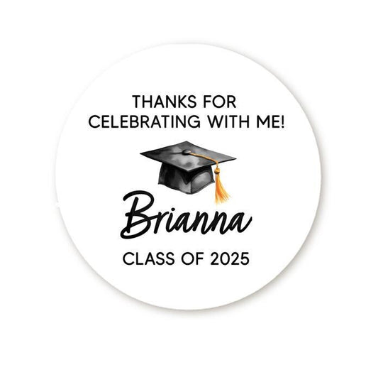Congrats Grad Personalized Graduation Stickers, Class of 2025 Graduation Party Thank You Sticker, Grad Cap Thank You Labels, Senior Graduate