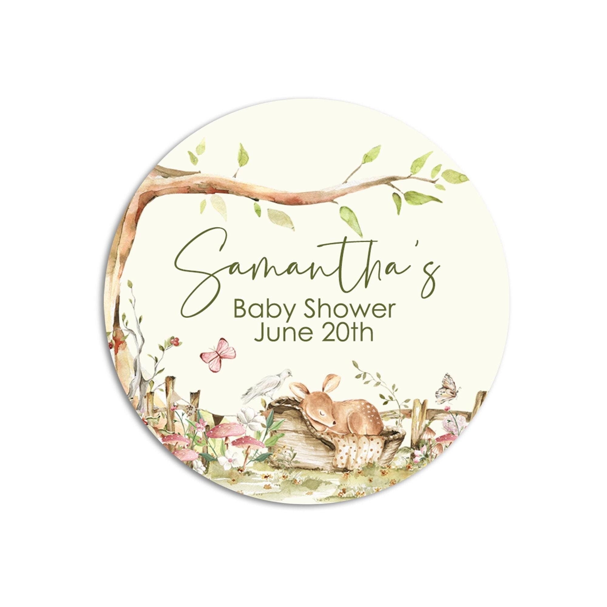 Woodland Deer Baby Shower Favor Stickers, Forest Animal Baby Shower Labels, Printed Baby Shower Thank You Labels, Greenery Baby Shower