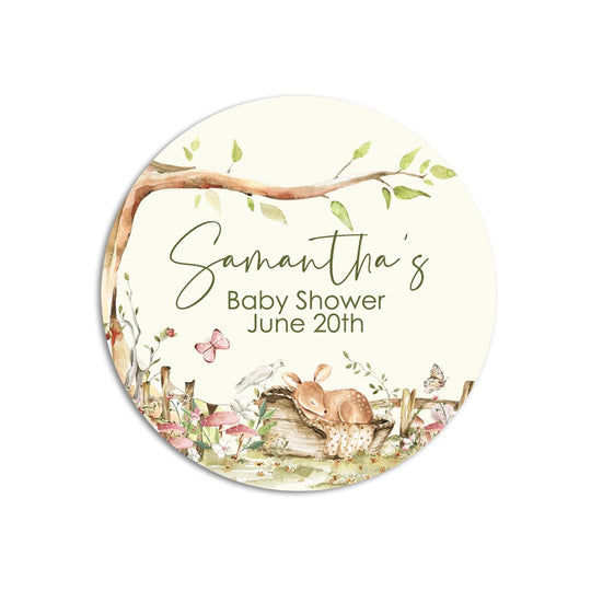 Woodland Deer Baby Shower Favor Stickers, Forest Animal Baby Shower Labels, Printed Baby Shower Thank You Labels, Greenery Baby Shower
