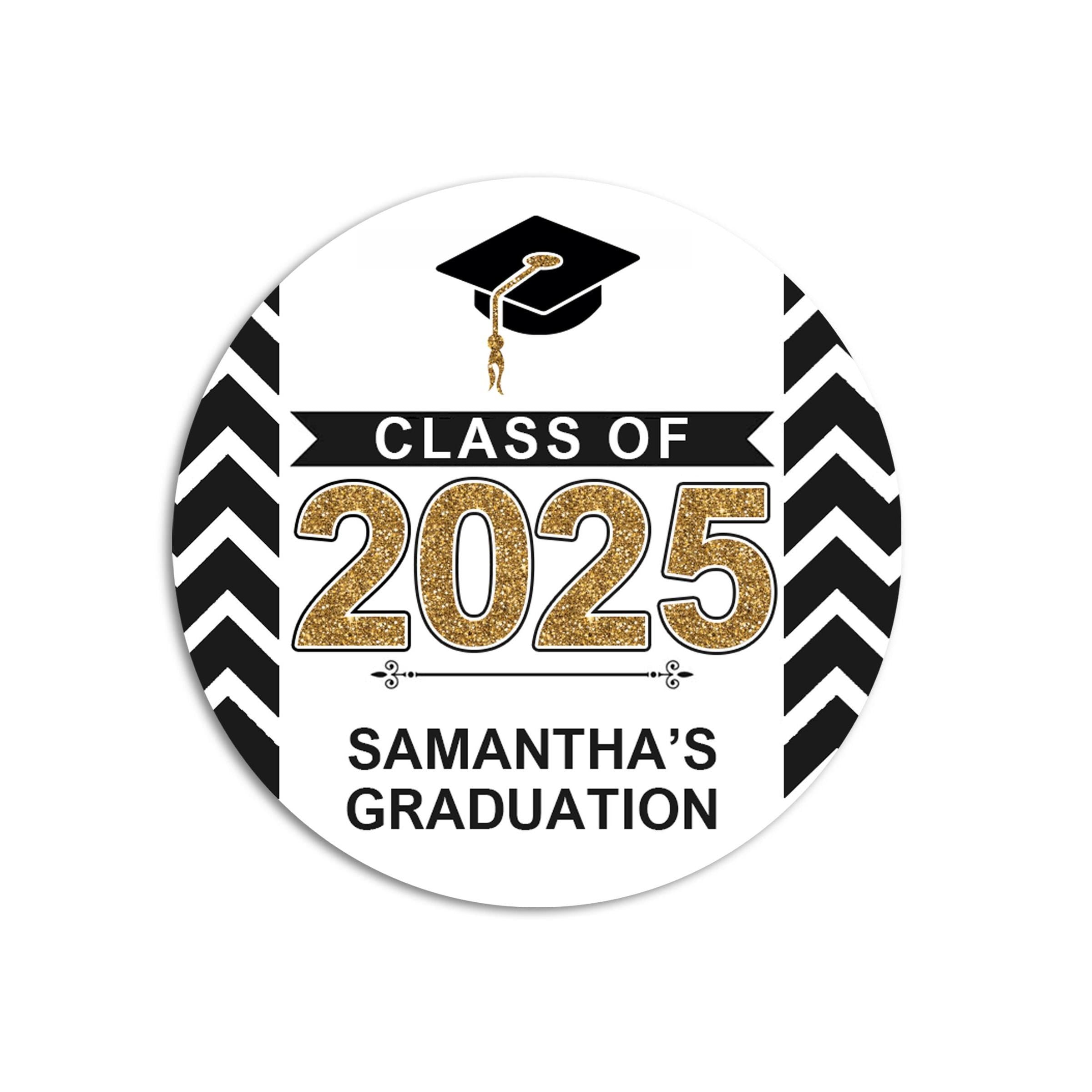 Black & Gold Chevron Graduation Stickers, Personalized Grad Party Favor Label, Graduation Party Thank You Stickers, Graduation Class of 2025